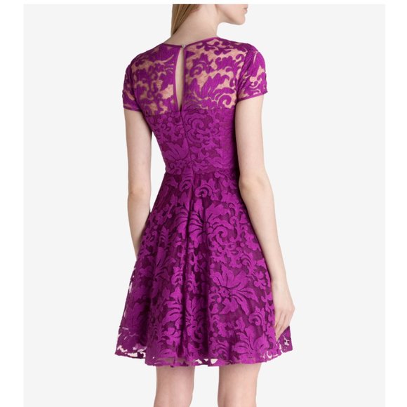 Ted Baker Fuchsia pink Caree Floral Lace Fit-And-Flare Dress size 1 nwt - Picture 2 of 4